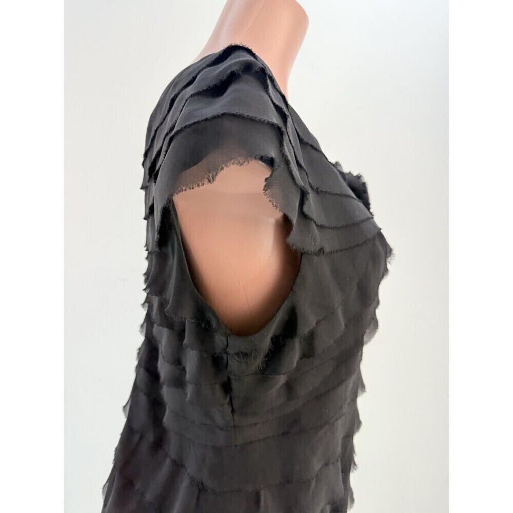 London Times Womens Size 16 Black Ruffle Tiered Raw Hem Cocktail Shift D… - Picture 9 of 15